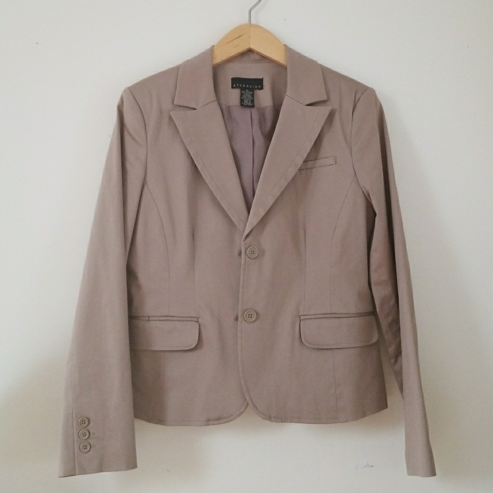 Attention Womens Khaki Tan Cotton Button Blazer, Size 10
